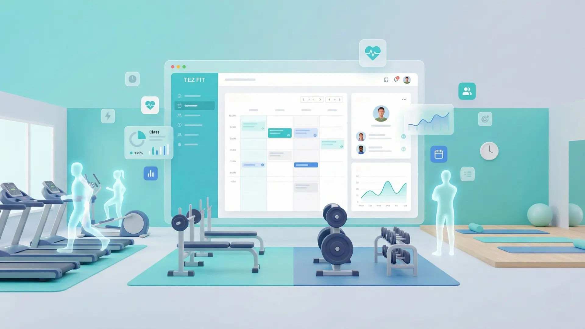 Панель управления фитнес-клубом, йога-студией, бассейном и другими клубами